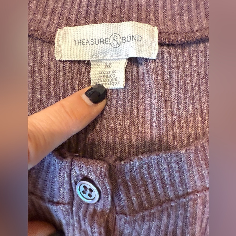 Treasure & Bond Ribbed Henley Tie Front Top Mauve Purple Size M - Picture 5 of 6